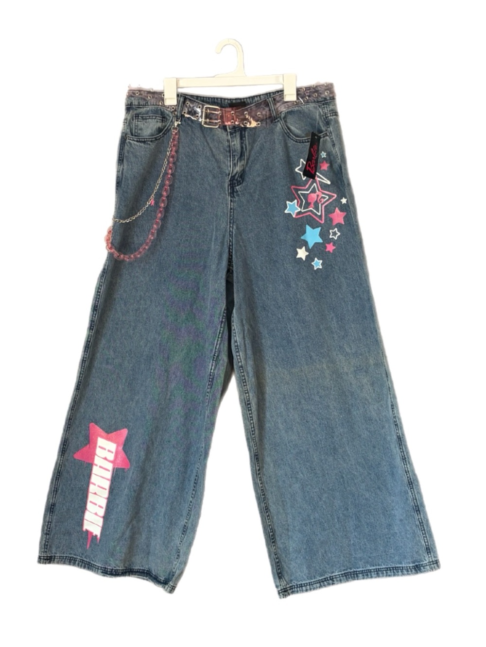 Barbie Y2K Star Wide Leg Jeans With Belt & Chain Size 18